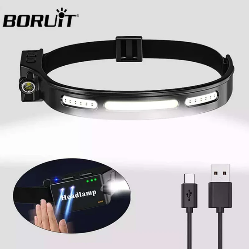 Hodelykt (oppladbar) 3-i-1 COB LED vanntett med bevegelsessensor | Luvikno