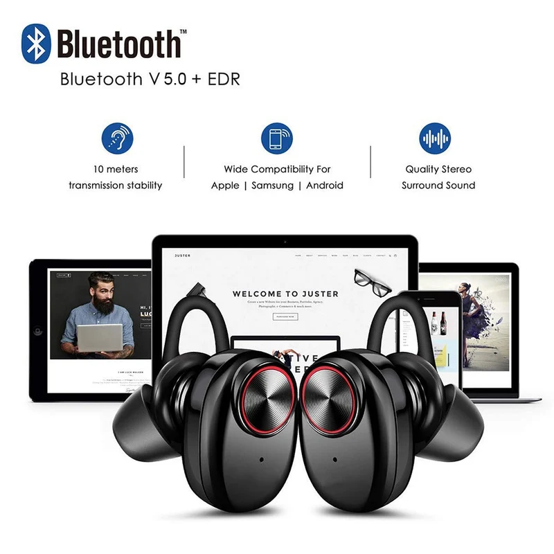 Trådløse In-Ear Hodetelefoner Bluetooth V5.0 (svart) | Luvikno
