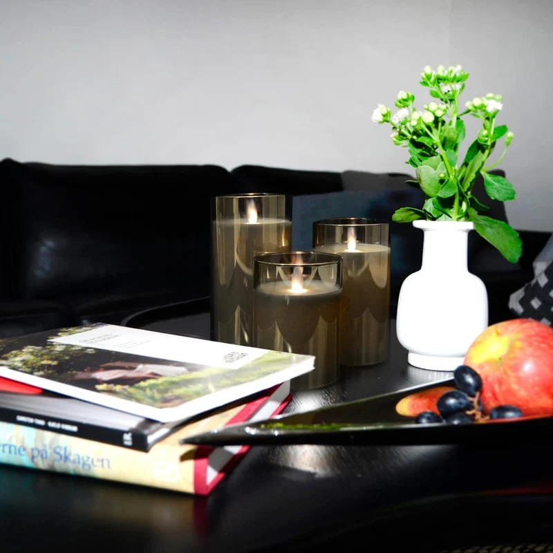 LED lysestake i glass med bevegelig flamme og fjernkontroll - Gull - 3 stk | Luvikno