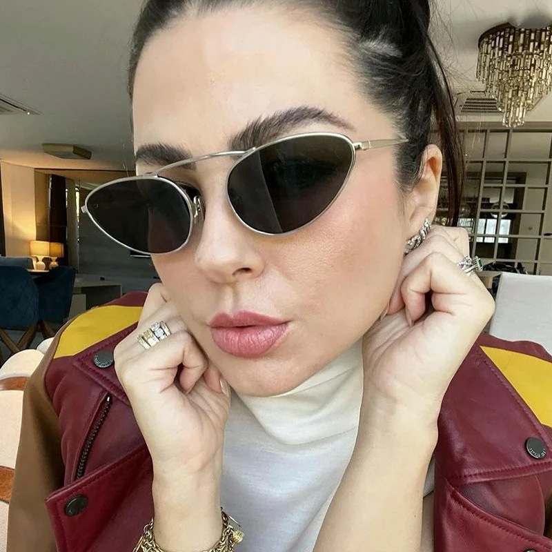 Dame trendy Cat-Eye solbriller med smal metallramme Luvikno