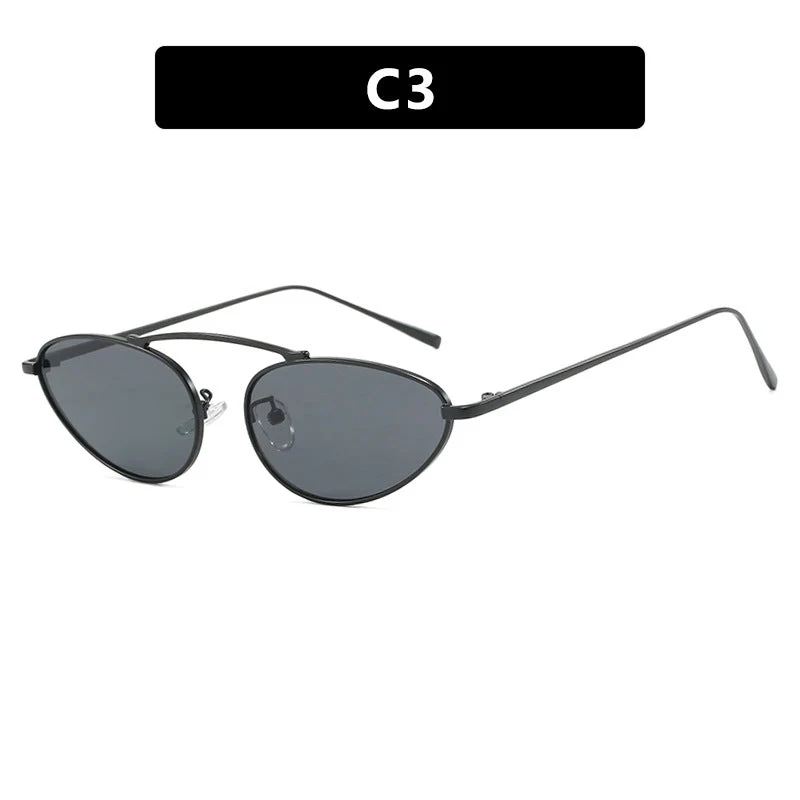 Dame trendy Cat-Eye solbriller med smal metallramme Luvikno