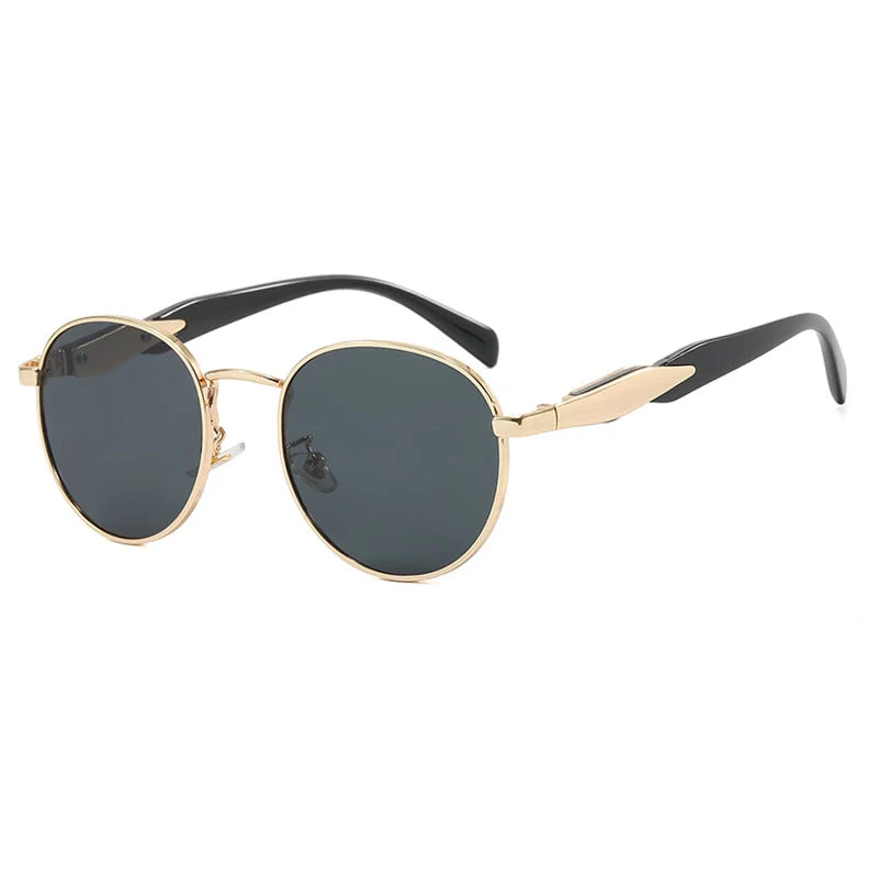 Dame rund solbrille med elegant, gyllen ramme og UV-beskyttelse Luvikno