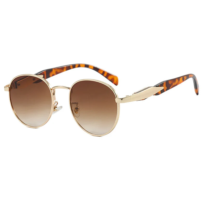 Dame rund solbrille med elegant, gyllen ramme og UV-beskyttelse Luvikno
