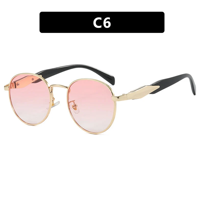 Dame rund solbrille med elegant, gyllen ramme og UV-beskyttelse Luvikno