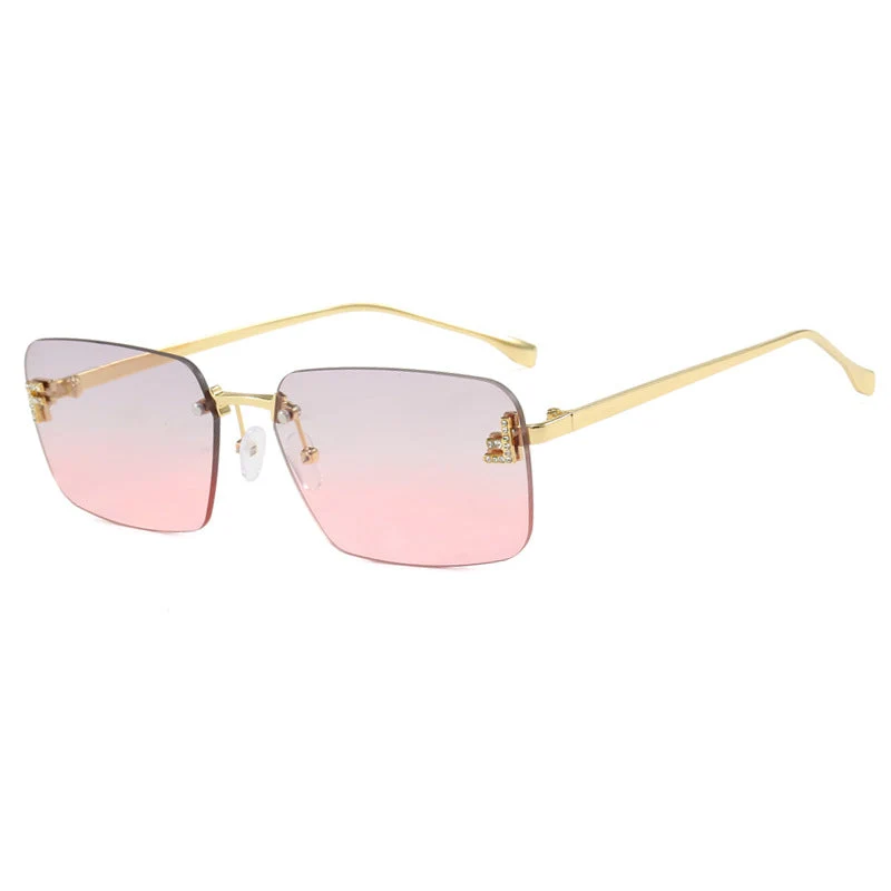Dame kvadratisk solbrille med elegant gullramme og stilige linser Luvikno