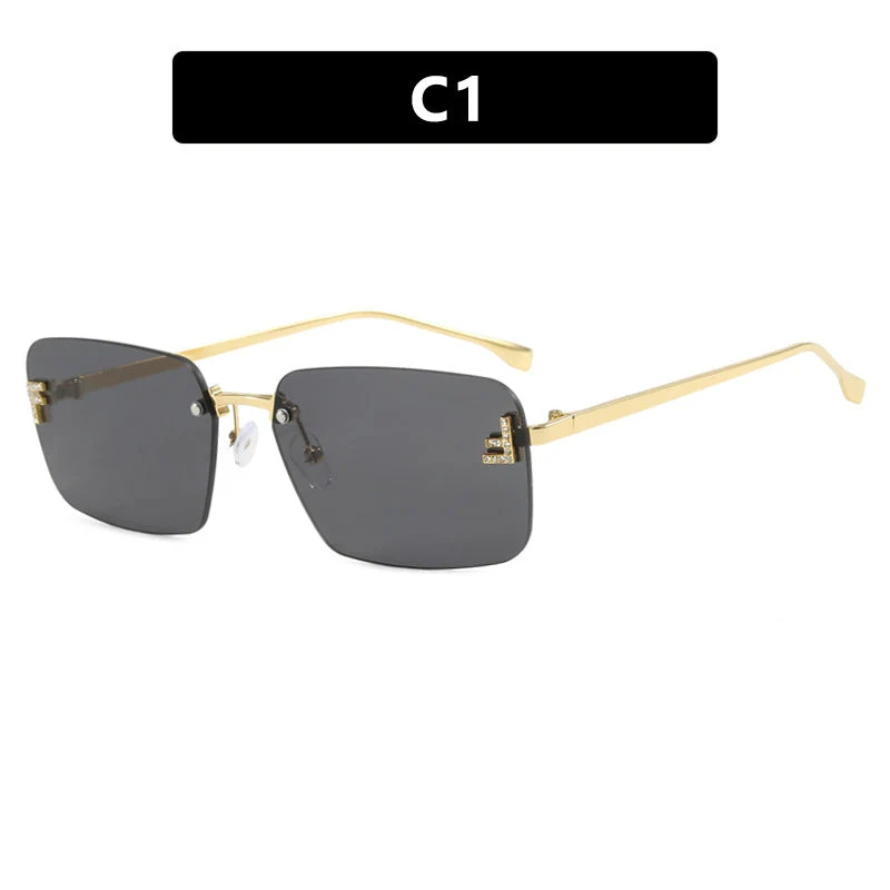Dame kvadratisk solbrille med elegant gullramme og stilige linser Luvikno