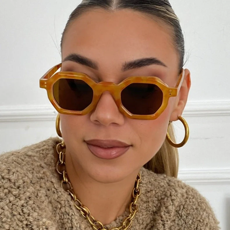 Dame oktagonal solbrille med moteriktig mønster og UV-beskyttelse Luvikno