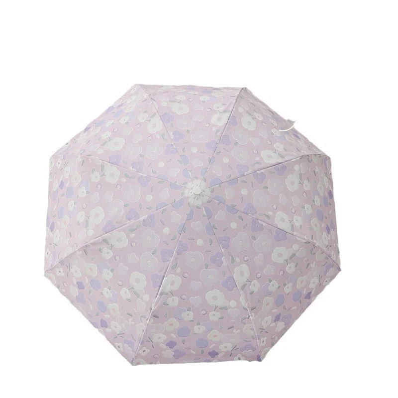 Dame sammenleggbar paraply med stilfullt blomstedesign Luvikno