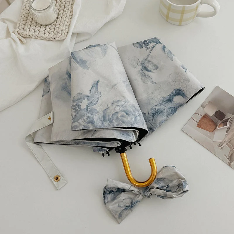 Dame sammenleggbar paraply med romantisk blomsterdesign Luvikno