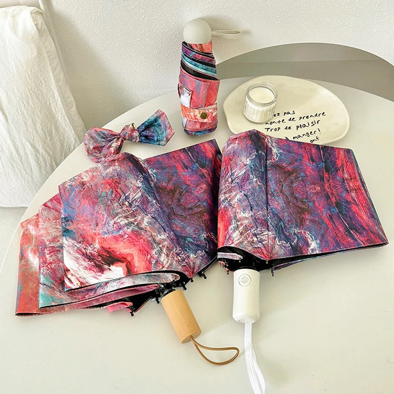 Dame sammenleggbart paraply med kreativt kunstdesign Luvikno