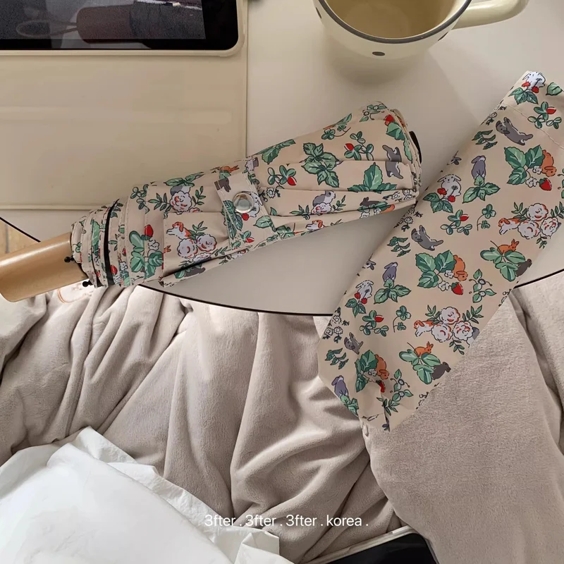 Damer Sammenleggbart Paraply med blomstret Vintage-design Luvikno