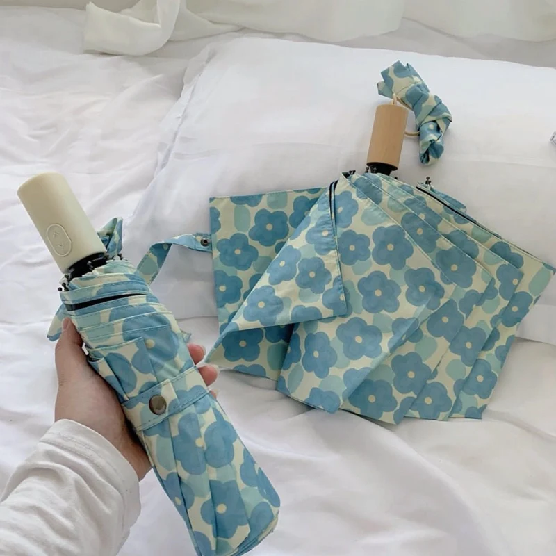 Damen Sammenleggbart paraply med blomsterdesign Luvikno