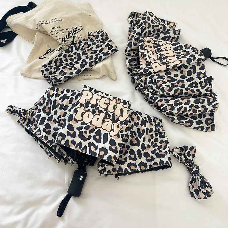 Dame Faltbar Paraply med dynamisk Leopardmønster Luvikno