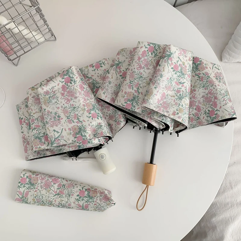 Damer Sammenleggbar Paraply med detaljert Blomstmønster Luvikno