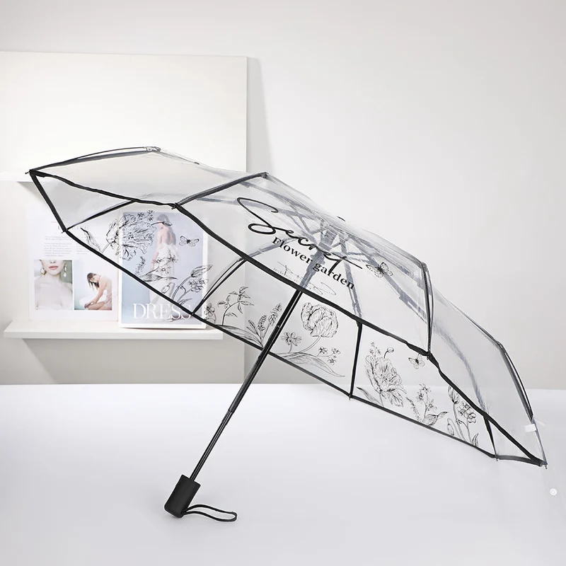Damer elegant gjennomsiktig paraply med romantisk design Luvikno