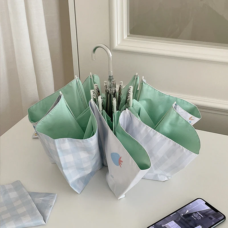 Damer elegant kompakt paraply med gingham-mønster Luvikno