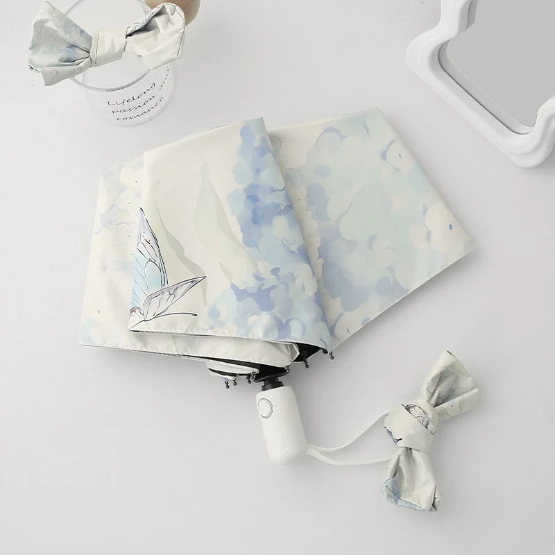 Damer Automatisk Folderegng paraply med kunstnerisk sommerfugl design Luvikno