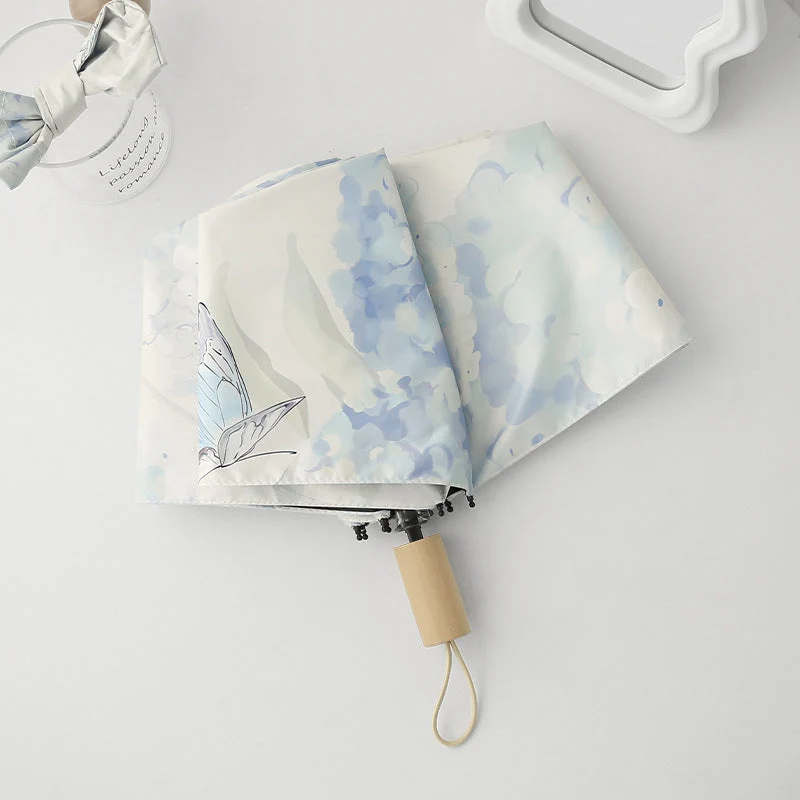 Damer Automatisk Folderegng paraply med kunstnerisk sommerfugl design Luvikno