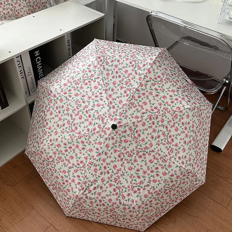 Dame sammenleggbare paraply med blomsterdesign og praktisk oppbevaringssystem Luvikno