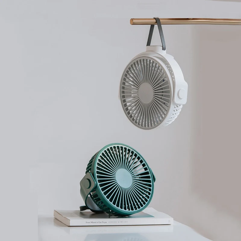 2-i-1 Oppladbar Bærbar Henge- / Skrivebordsventilator, med Nattlys, 4 Justerbare Vindhastigheter | Luvikno