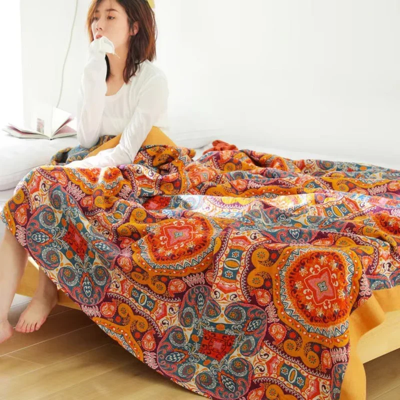 Sunrise Boho Vendbar Teppe, 100% Bomull Kjølende Quilt | Luvikno