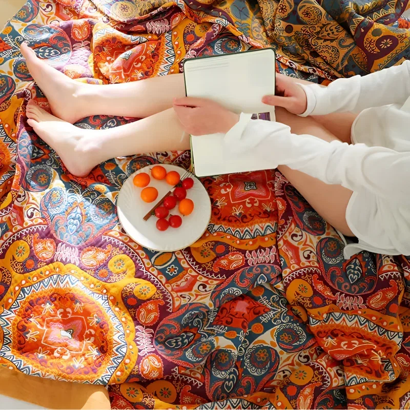 Sunrise Boho Vendbar Teppe, 100% Bomull Kjølende Quilt | Luvikno