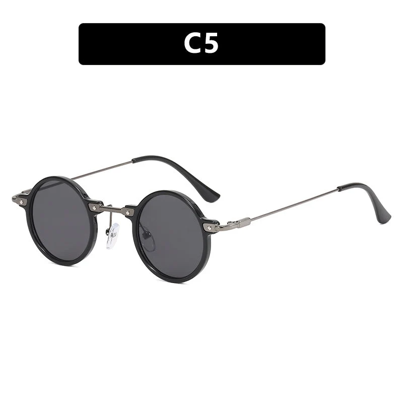 Damen moteriktig rund solbrille med stilig metallramme og polarisert glass Luvikno