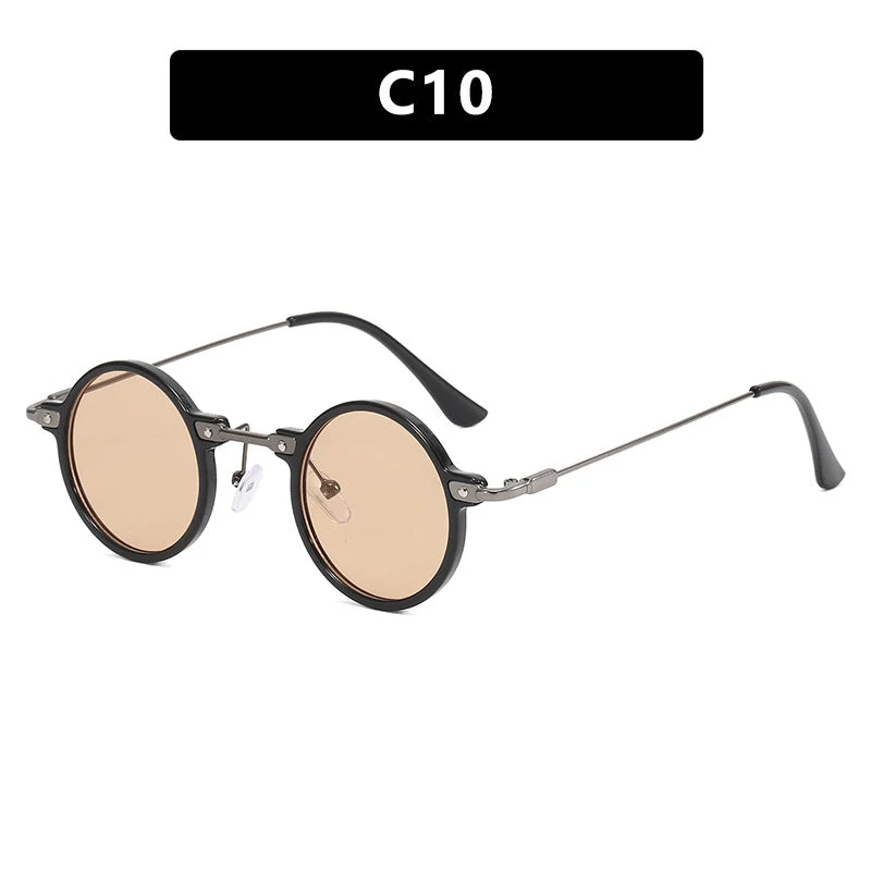 Damen moteriktig rund solbrille med stilig metallramme og polarisert glass Luvikno