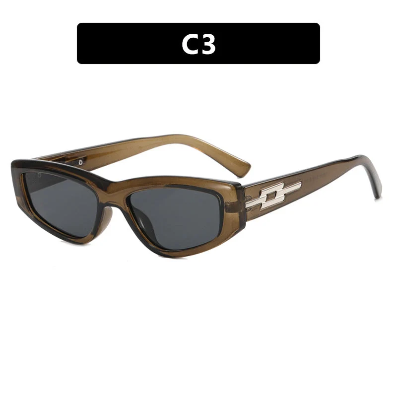 Dame moteriktig Cat-Eye solbrille med transparent ramme og kule glass Luvikno
