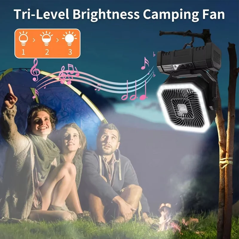 Oppladbar campingvifte med 20000mAh batteri, 4 hastigheter og LED-lanterne | Luvikno