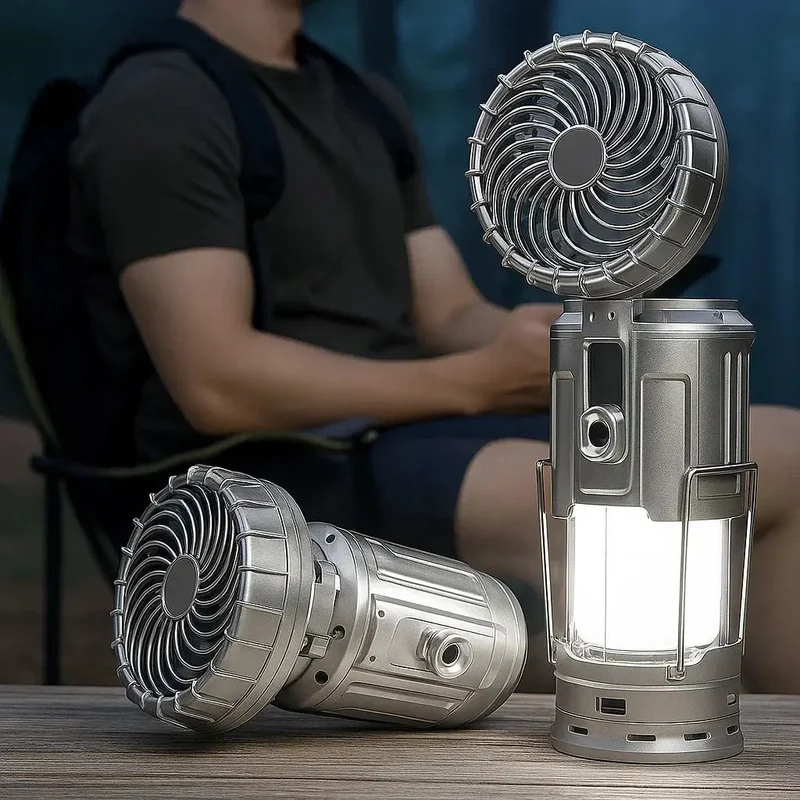 Campinglys med vifte og powerbank | Solenergi & oppladbart LED-lys | Bærbart utendørsutstyr | Luvikno