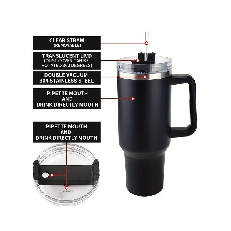 Tumbler Termokopp 1200 ml med håndtak, lokk og sugerør | Luvikno