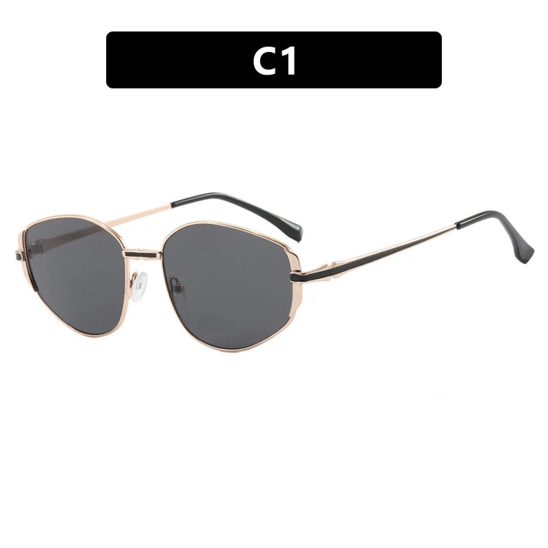 Dame moderne geometrisk solbrille med stilfull metallramme Luvikno