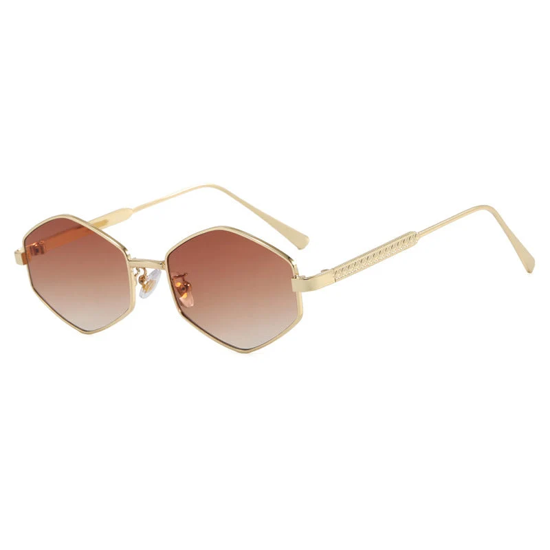 Dame hexagonal solbrille med elegante metallaksenter og UV-beskyttelse Luvikno