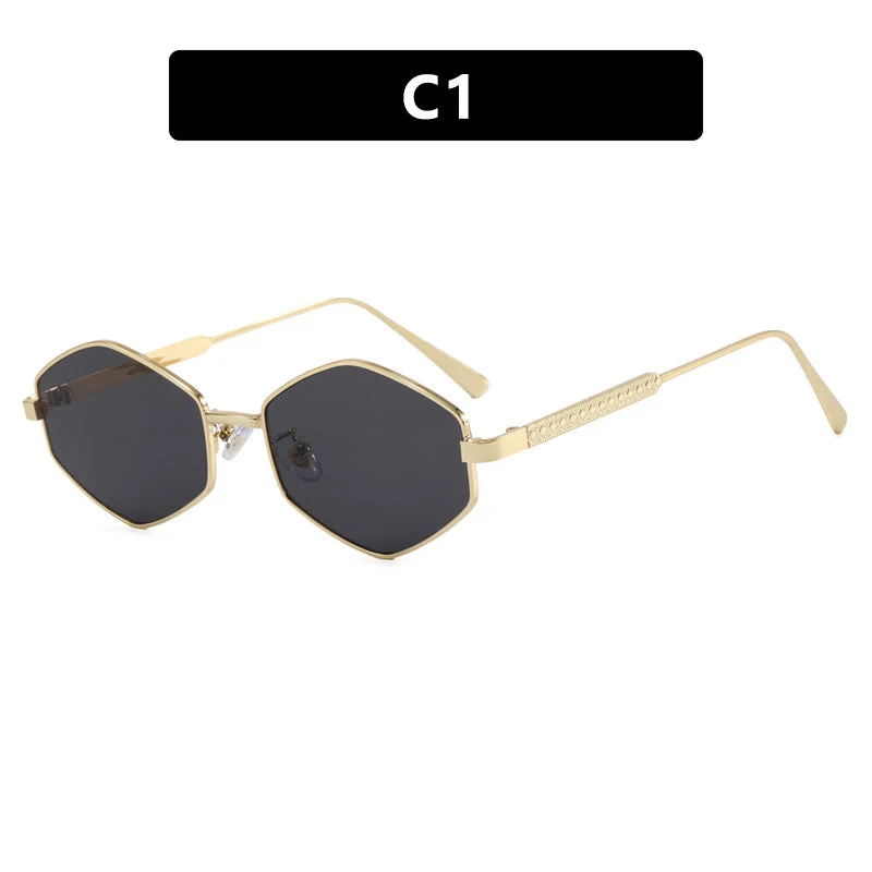 Dame hexagonal solbrille med elegante metallaksenter og UV-beskyttelse Luvikno