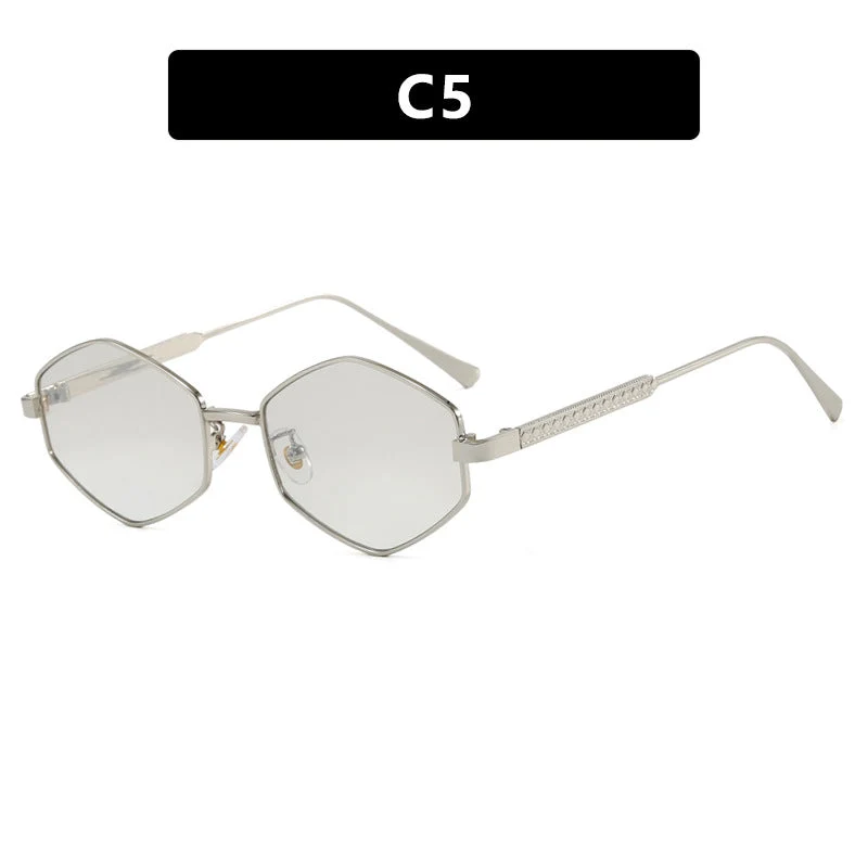 Dame hexagonal solbrille med elegante metallaksenter og UV-beskyttelse Luvikno