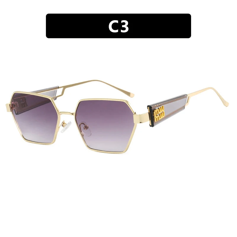Dame heksagonal solbrille med elegant metallramme og beskyttende glass Luvikno