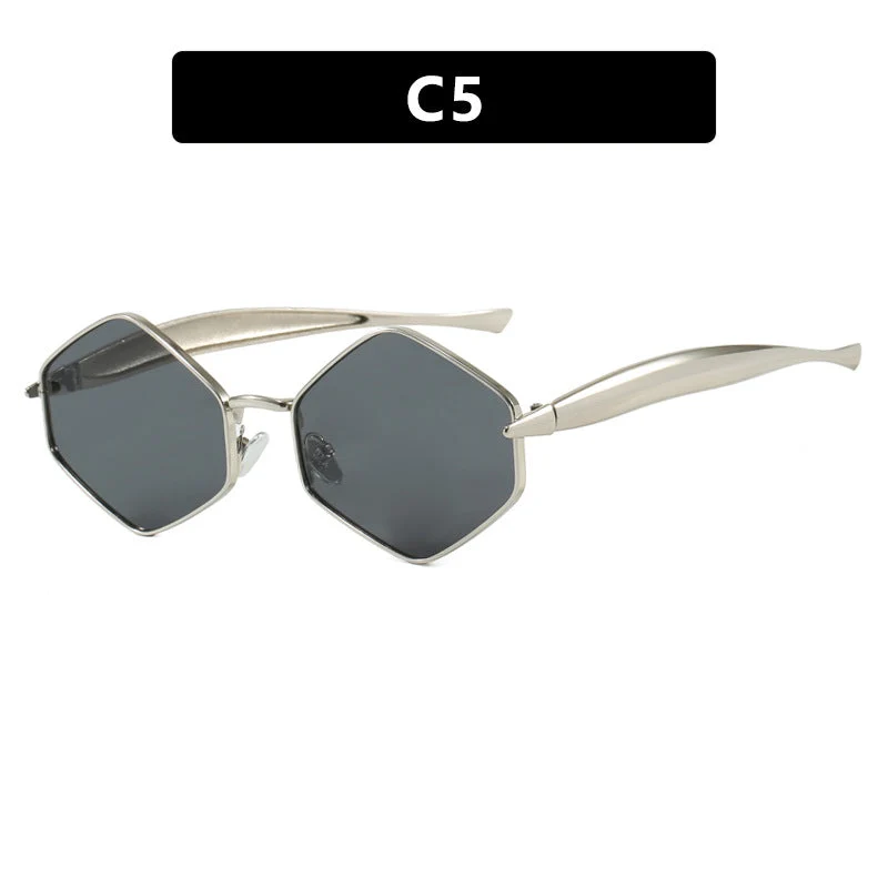 Dame hexagonal solbrille med elegant metallramme og UV-beskyttelse Luvikno