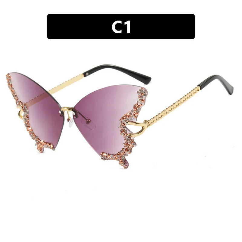 Dame stor Cat-Eye solbriller med glitrende strassdekorasjon og elegant ramme Luvikno