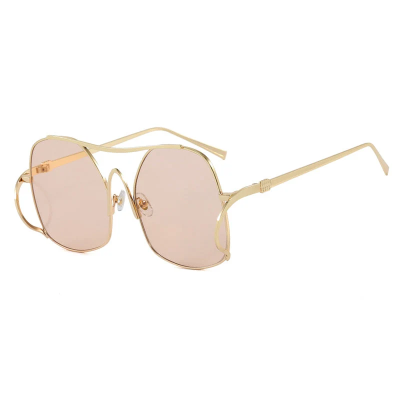 Dame geometrisk solbrille med smal metallramme og brune glass Luvikno