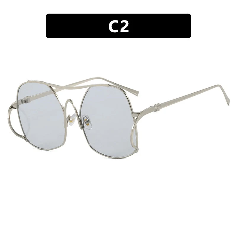 Dame geometrisk solbrille med smal metallramme og brune glass Luvikno