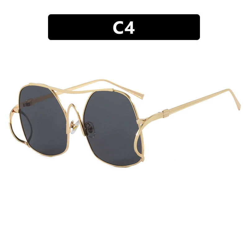 Dame geometrisk solbrille med smal metallramme og brune glass Luvikno