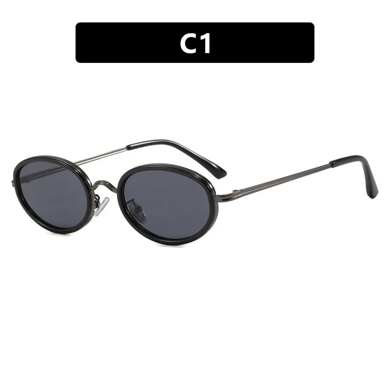 Dame elegant rund solbrille med moderne metallramme Luvikno
