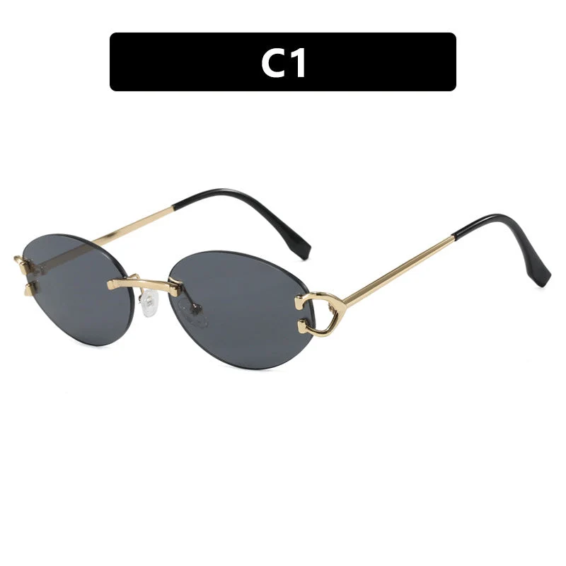 Dame elegant ovalformet solbrille med moderne metalramme Luvikno