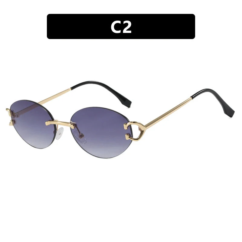Dame elegant ovalformet solbrille med moderne metalramme Luvikno