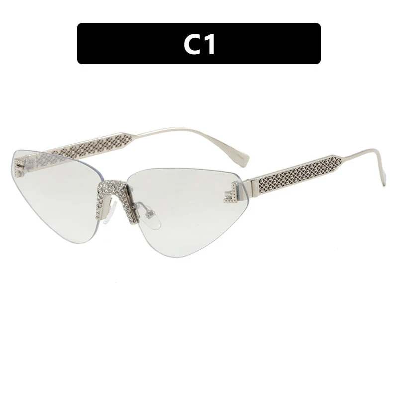 Dame Designer katteøyne-solbrille med glitrende strass-dekor Luvikno