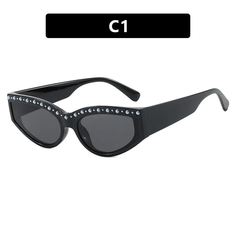 Dame Cat-Eye solbriller med glitrende rhinestones og dyremønster Luvikno