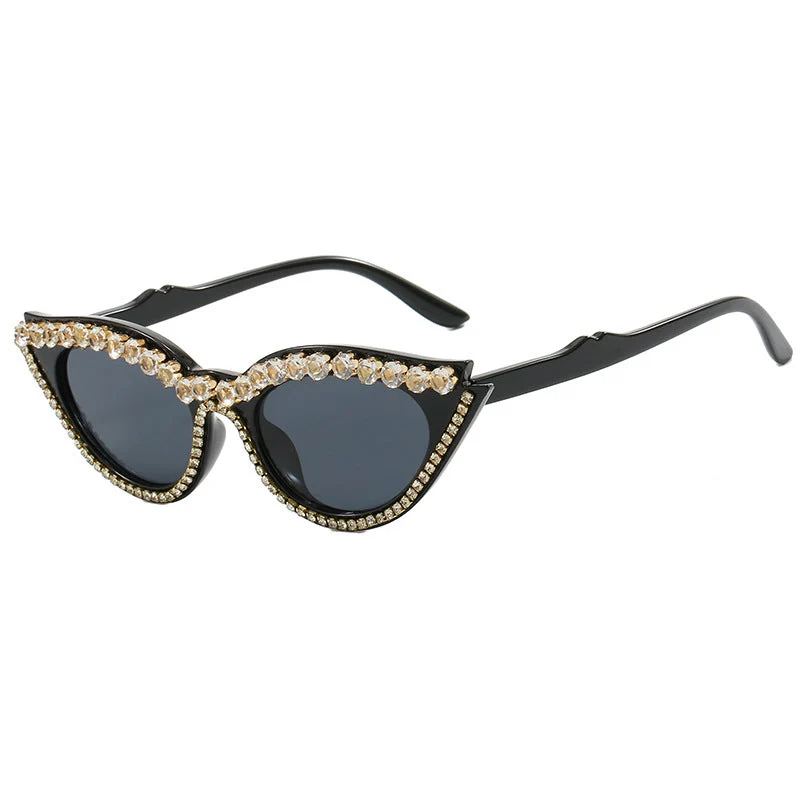 Dame Cat-Eye solbriller med glitrende strass Luvikno