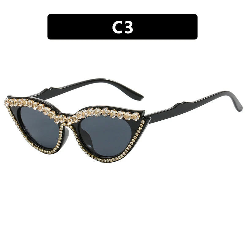 Dame Cat-Eye solbriller med glitrende strass Luvikno