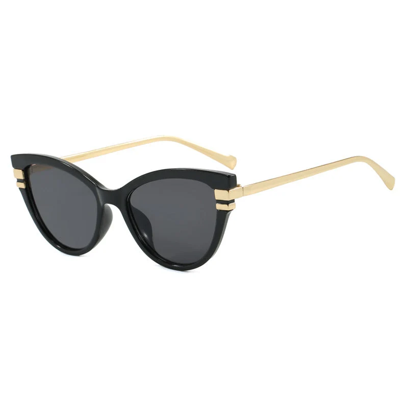 Dame Cat-Eye solbriller med elegant plastramme og gullaccentuer Luvikno